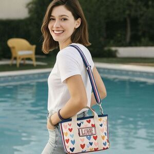 Brighton Mini Tote Canvas Hearts Satchel Crossbody Strap “LOVE” NWT